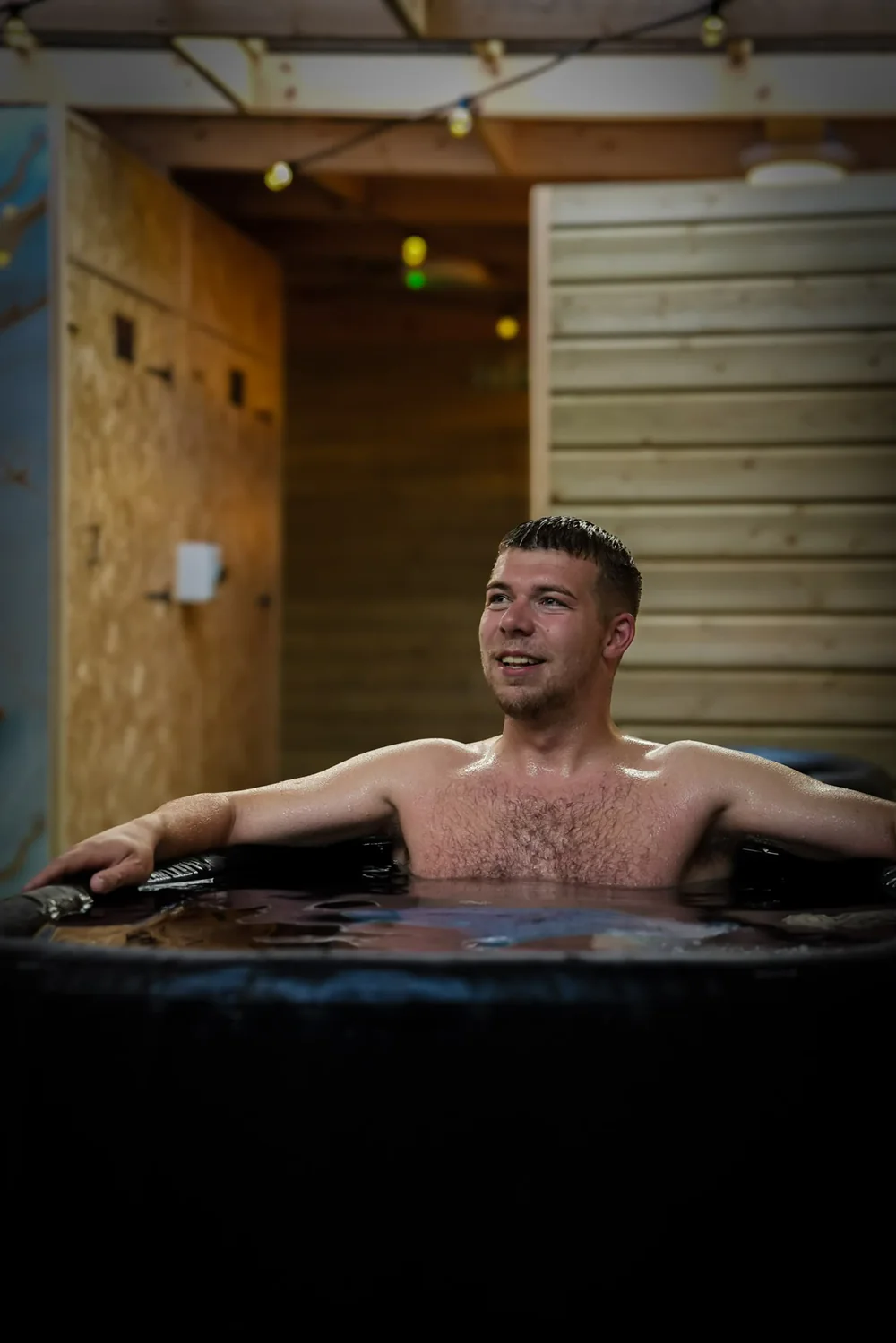 A player relaxing in an ice bath